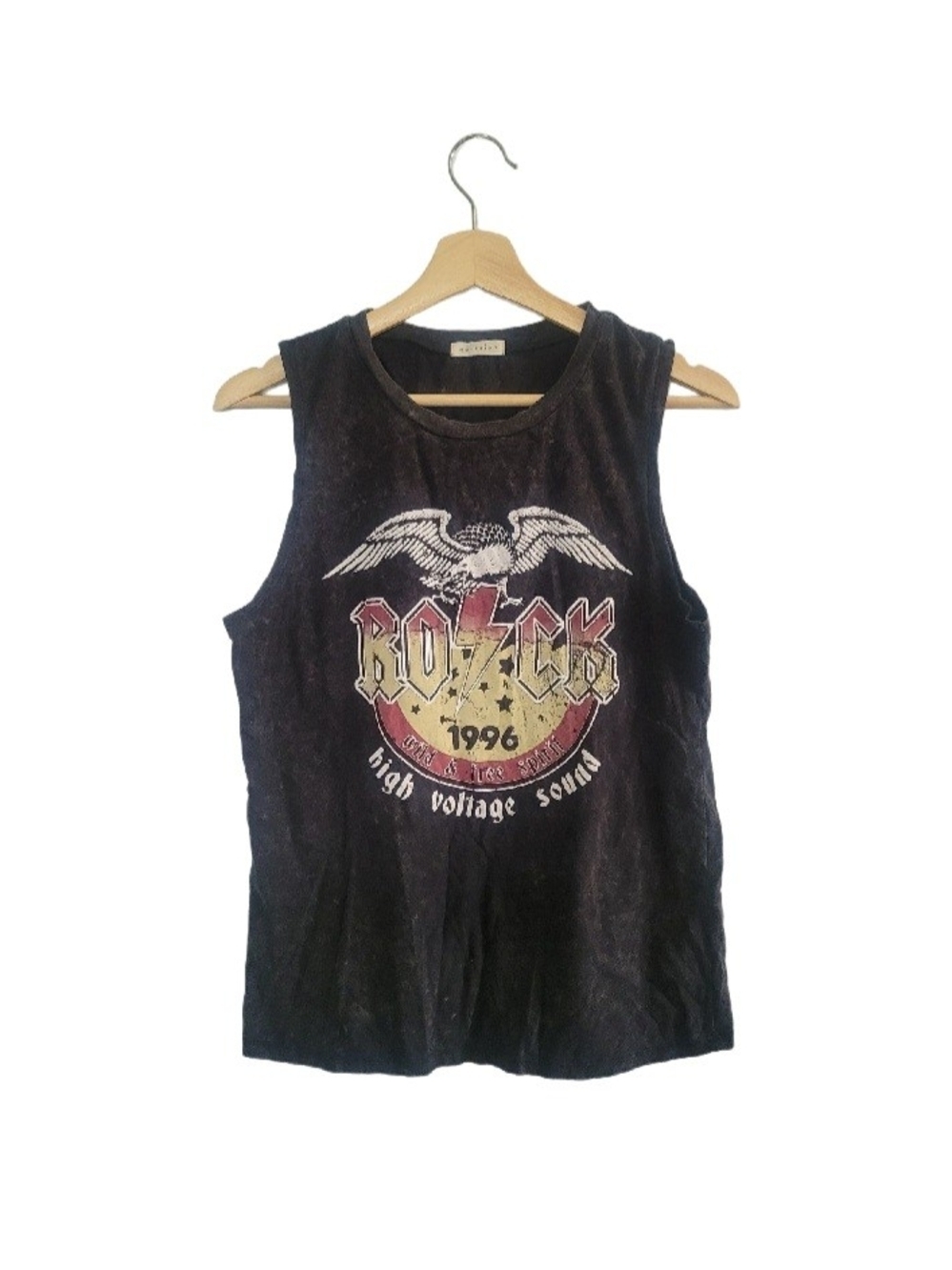 VTG Inspired Black Acid Wash Tank Graphic Rock Print Sz L
